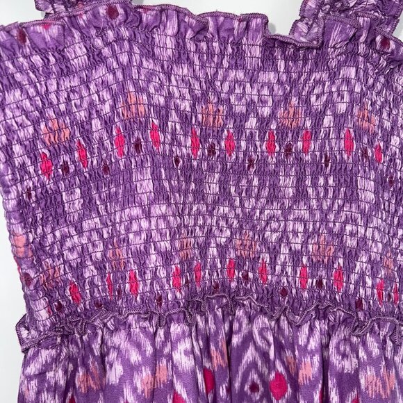 Mudd Smocked Boho Tiered Maxi Sundress Ikat Floral Ruffle Trim Lavender Pink - Picture 5 of 8